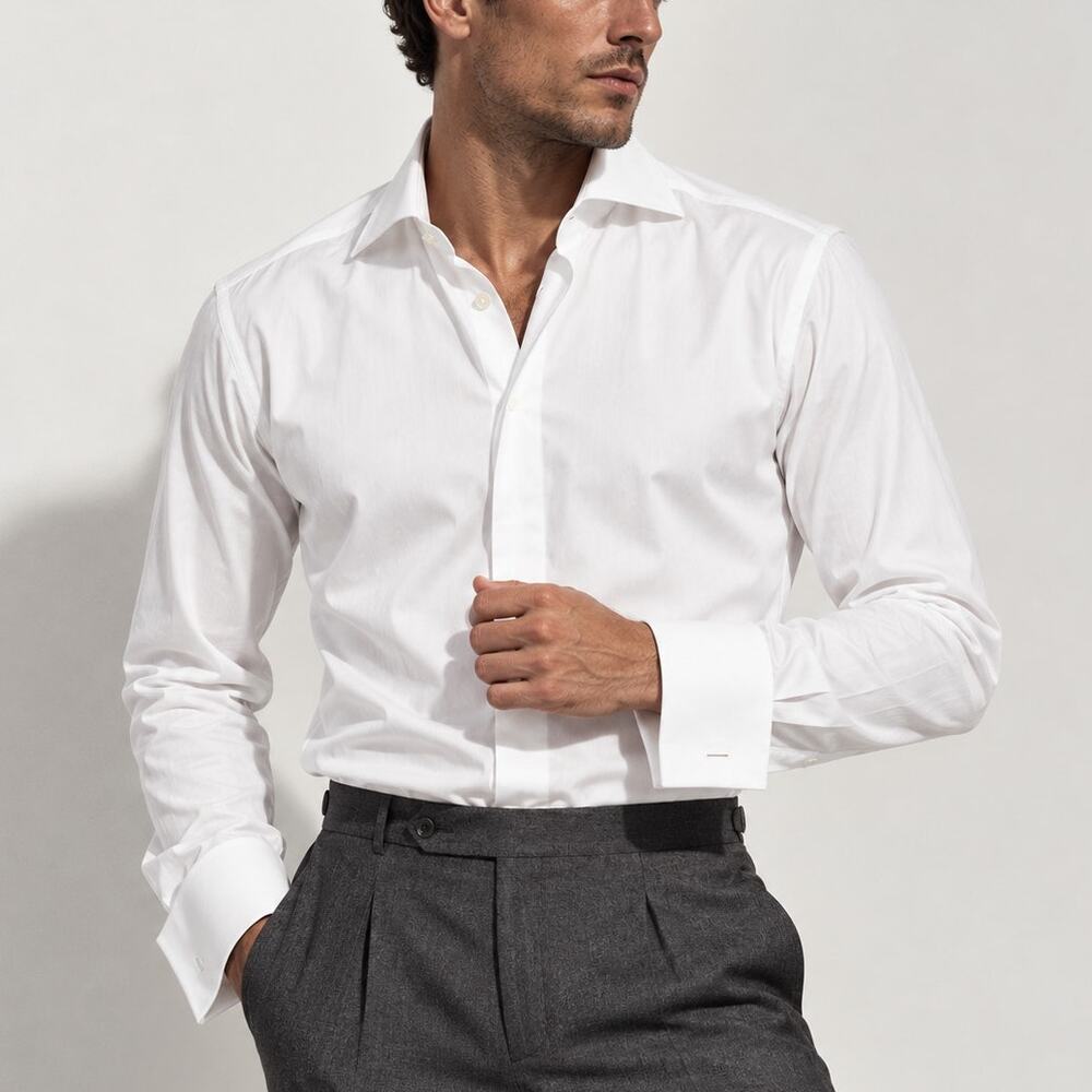 Suitsupply Men's Tailored fit French Cuff Dress shirt white cotton sz 15 1/2